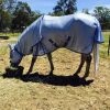 blue colour meshed horse rug with hood